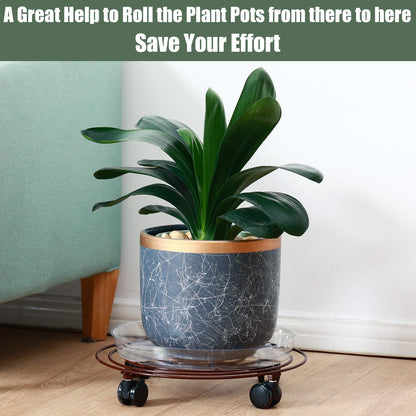 6 Packs 14 Inches Large Metal Plant Caddy with Wheels Rolling Plant Stands Heavy-duty Wrought Iron Plant Roller Base Pot Movers Plant Saucer on Wheels Indoor Outdoor Plant Dolly with Casters Planter Tray