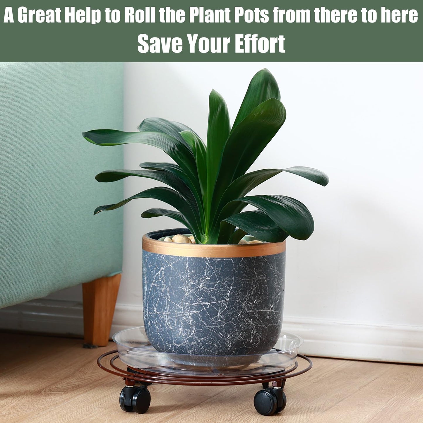 6 Packs 12 Inches Large Metal Plant Caddy with Wheels Rolling Plant Stands Heavy-duty Wrought Iron Plant Roller Base Pot Movers Plant Saucer on Wheels Indoor Outdoor Plant Dolly with Casters Planter Tray Coaster