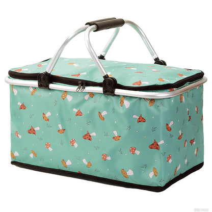 Insulated Picnic Basket for 2, Collapsible Shopping Baskets with 29L Large Market Basket with Handles, Folding Grocery Basket for Picnic Travel Food Delivery Market Shopping Bright Green