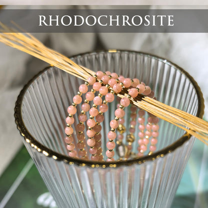 Morchic 3mm Argentina Rhodochrosite Natural Gemstone Beaded Bracelet for Women, Dainty Charm Jewelry, Adjustable 7.1-8.6", Ideal Birthday Holiday Gift