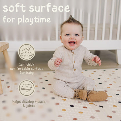 Bubba Bear Baby Play Mat, Thick Foam with Pattern Design, Foldable Waterproof Padded Crawling Mat for Babies (Beige Stars, 79 x 59 Inches)