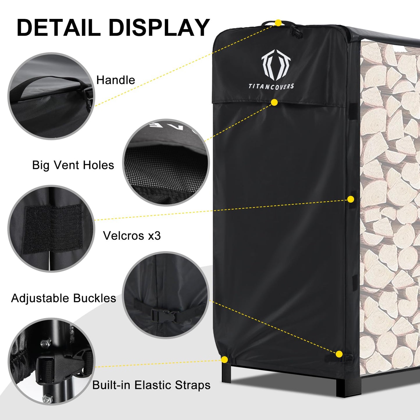 TitanCovers 4ft Firewood Rack Cover, 600D Heavy Duty Oxford Log Rack Cover, Waterproof Windproof Sun-Proof Outdoor Wood Rack Covers (Rack Not Included)