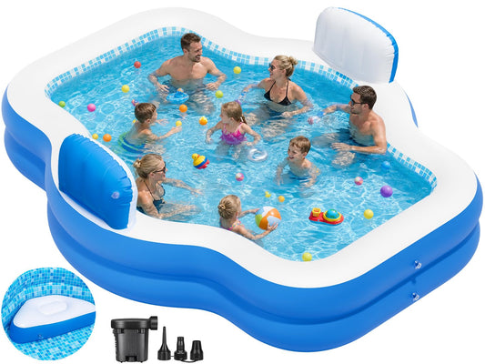 ALSTU Extra Large Inflatable Pool with Pump, 121" X 90" X 22" Full-Sized Blow Up Pool with Seats for Adults, Family Inflatable Swimming Pool for Summer Water Party Backyard Garden Lawn