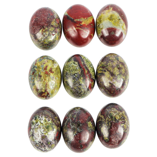 Casaper Natural Dragon Bloodstone Oval Cabochons Beads for Jewelry Making, Polished Cab Flat Back Cab Stone Crafts, 13x18mm, Pack of 10