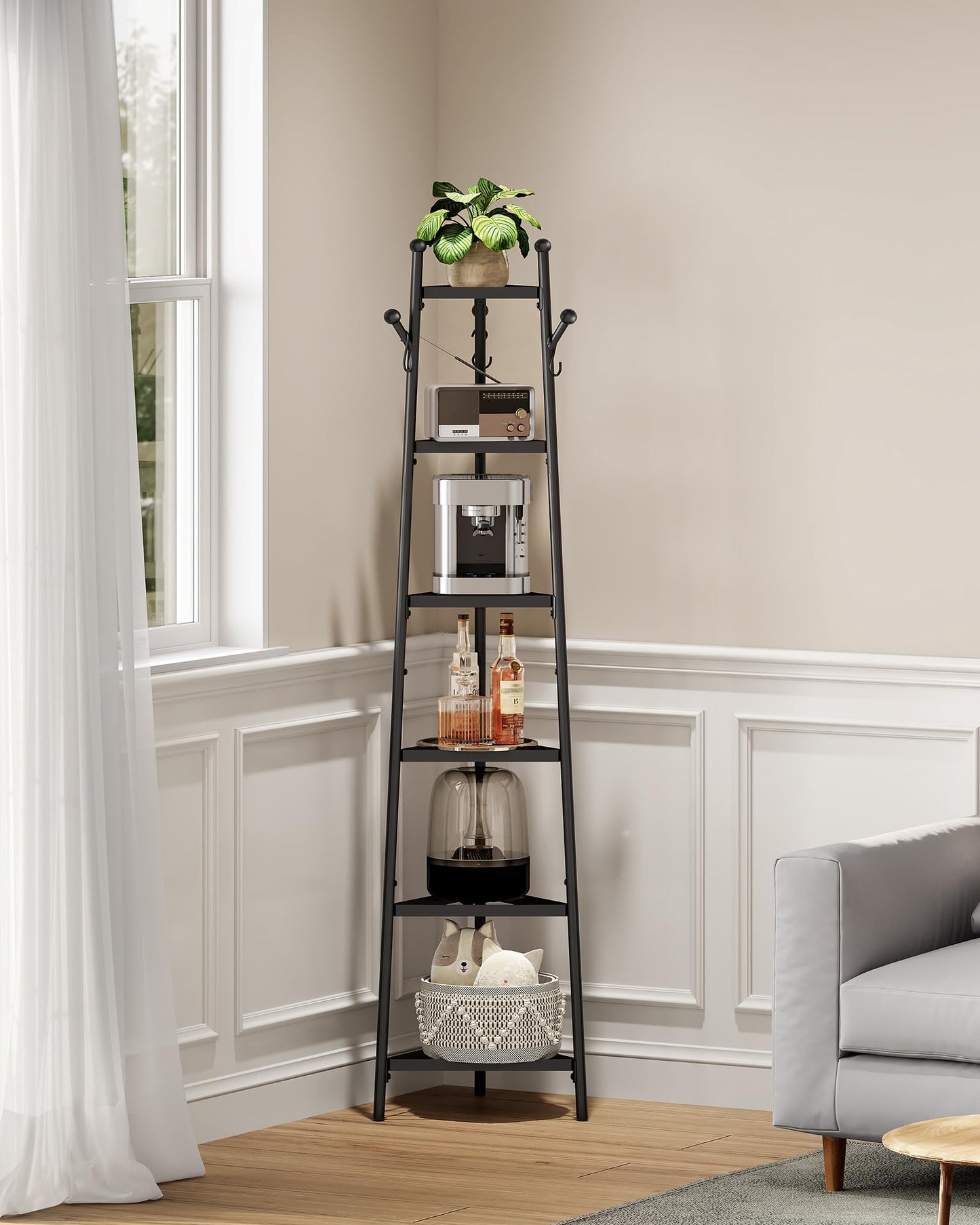 CHOEZON Pot Racks, 6-Tier Cookware Stand, Triangle Shelf Storage Tower for Kitchen, Pans Pots Storage Rack, Metal Wire Shelf Organizer, Corner Shelf, for Kitchen, Living Room, Black TPR15BB