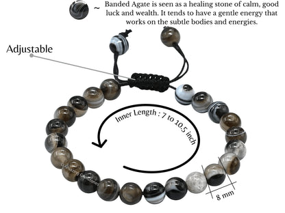 Amazing Gemstone Black Hakik Banded Bracelet for Women Men's Gifts - Protection Healing Crystal Bracelet - 8mm Gemstone Beaded Adjustable Bracelet Pulseras Para Hombres Mujer Stocking Stuffers