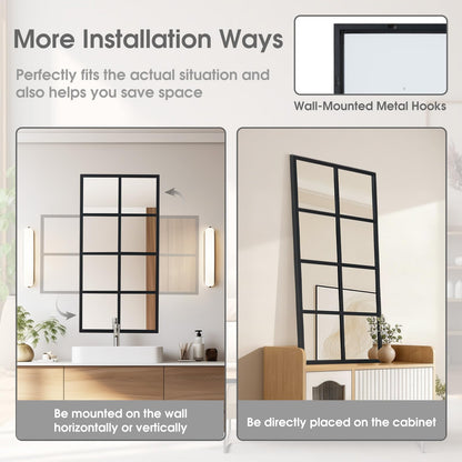 DUMOS Wall Mirror 16" x 32", Set of 2 Rectangle Window Pane Decorative Mirrors, Metal Framed Wall Mounted Mirror for Bathroom, Bedroom, Entryway