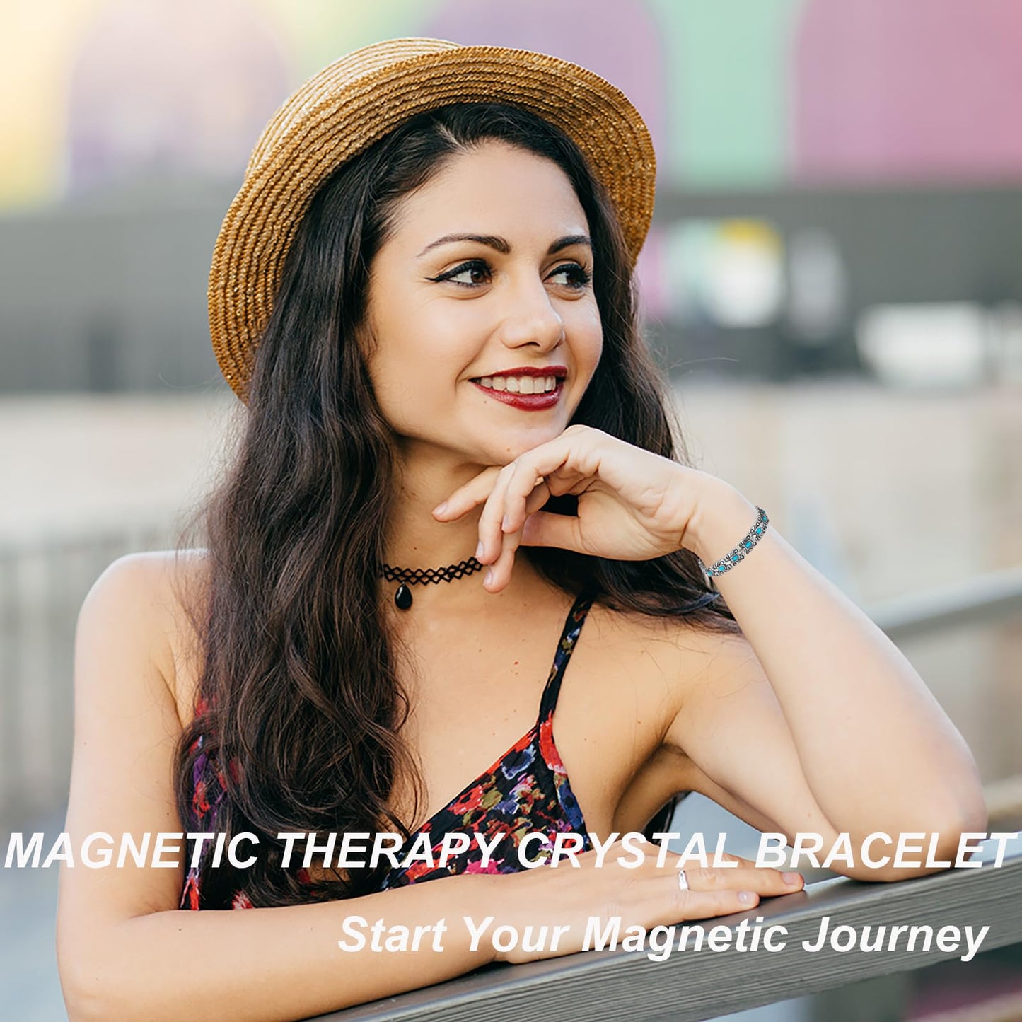 EnerMagiX Magnetic Bracelets for Women, Stainless Steel Blue Turquoise Magnetic Bracelet, Fashion Jewelry（2318）