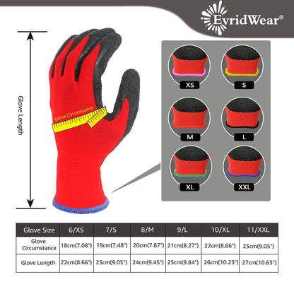 Evridwear Crinkle Latex Rubber Hand Coated Safety Work Gloves for Men Women General Multi Use Construction Warehouse Gardening Assembly Landscaping,Red Large 12 Pairs Pack