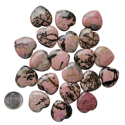 Loveliome 4 Pcs Natural Rhodonite Love Heart Palm Stone Reiki Balancing Worry Stone(1 Inch)