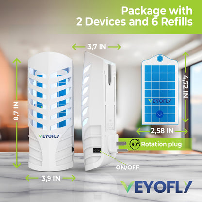 VEYOFLY Fruit Fly Traps for Indoors, Fly Trap Indoor, (2 Device + 6 Refills) Fly Catcher Indoor, Gnat Traps for House Indoor, Fly Trap, Plug in Light Flying Insect Trap, Bug Killer