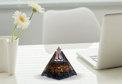 Amazing Gemstone Organite Orgone Pyramid Extra Large 95MM - Orgone Energy Pyramid with Evil Eye, Hematite, Tiger Eye,Black Obsidian Crystals&Healing Stone - Orgonite Pyramids Crystals&Positive Energy