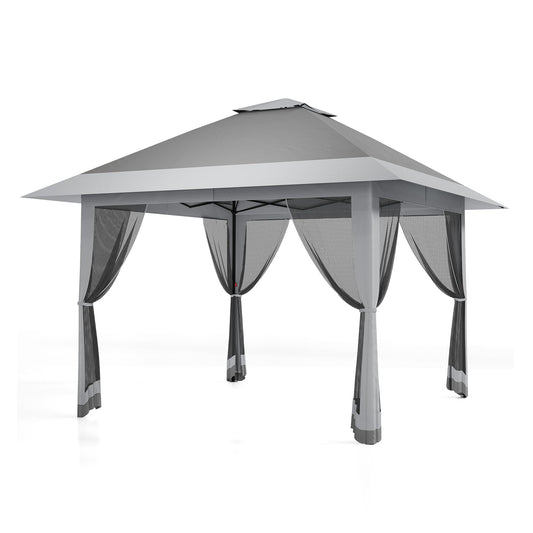 13x13 ft Pop Up Canopy Tent, One-Push Setup Gazebo with Mosquito Netting, 4 Sandbags, Height Adjustable, Waterproof UV Protection for Backyard Parties, BBQs, Camping