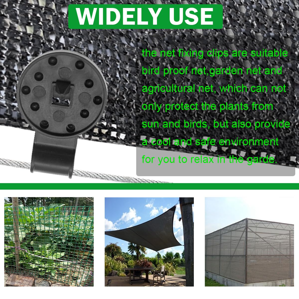 ZYLJHZ 100Pcs Shade Cloth Clips - Black Round Plastic Sun Shade Clip,Shade Cloth Heavy Duty Lock Grip for Sun Shade Net,Gardening Shade Cloth,Anti Bird Netting Windproof Awning Clamp