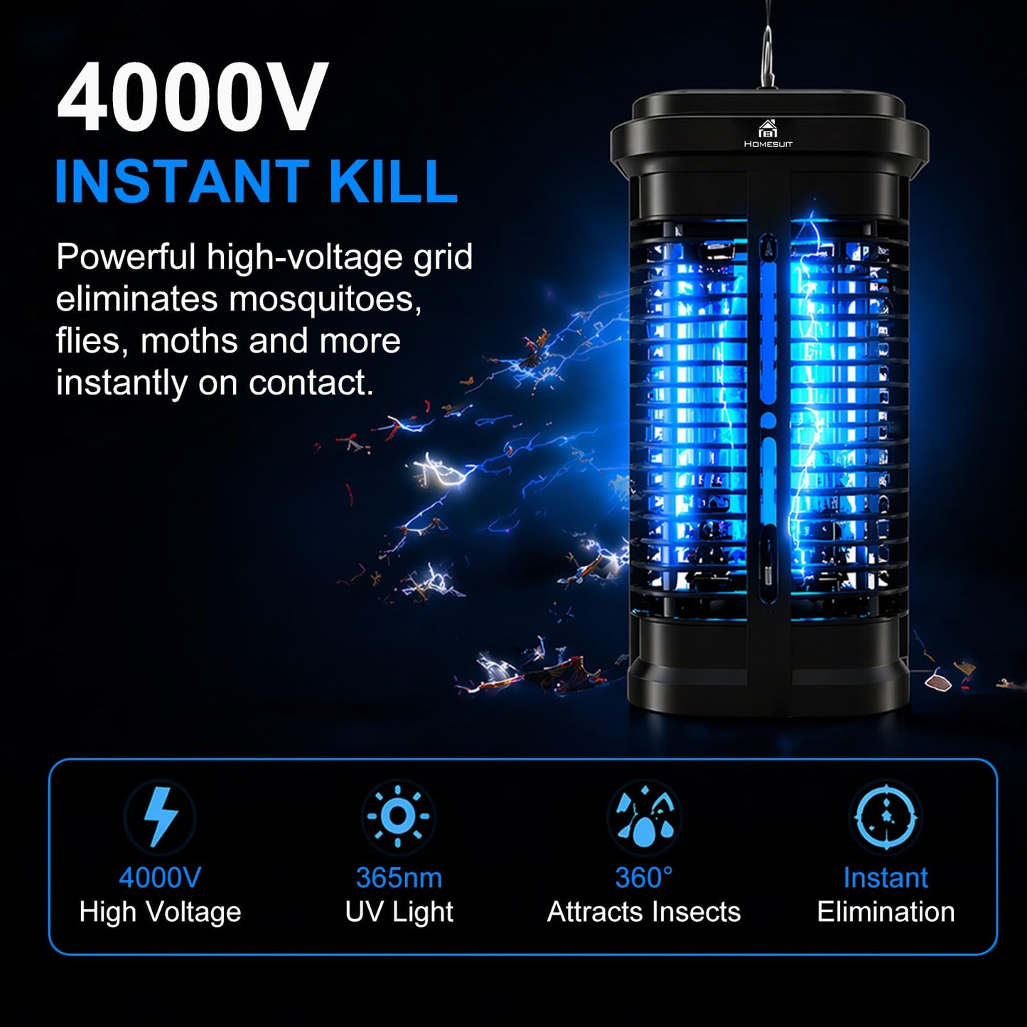 Homesuit Bug Zapper Outdoor 20W, High Powered 4000V Electric Mosquito Zapper with Switch, Waterproof Bug Zappers, Electronic Mosquito Killer, Mosquito Trap for Home Backyard Patio