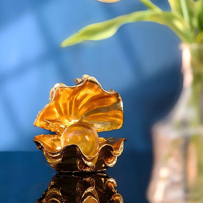 Zonsuli Pearl Oyster Statues Home Decor Living Room Decor Coffee Table Sculpture Bedroom Desk Decorations Gold Shelf Statue Office Figurine Desktop House Accent Aesthetic Collectibles Ornaments