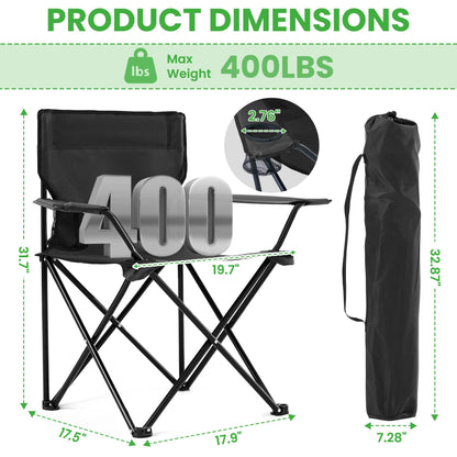 Canpsky 2 Pack Portable Camping Chairs Folding Lawn Chair Outdoor Lightweight Beach Chair with Cup Holder & Carry Bag for Outside Sports, Fishing, Hiking, Travel, Picnic, Backyard (Black-Dark)