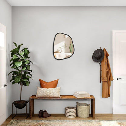 HLFMVWE Asymmetrical Mirror for Wall Irregular Oval Wood Frame Modern Unique Accent Wall Mirror Decorative Vanity Bathroom Living Room Bedroom Entryway Hallway Artistic Wavy Mirror Small 14"x10"