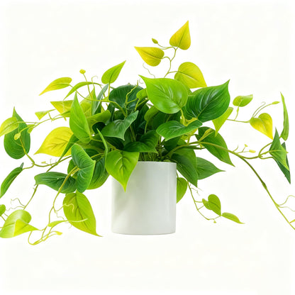 RYVIEL Artificial Pothos Plant in White Pot,Fake Potted Plants for Home Decor Indoor, Faux Greenery for Desk Shelf Living Room Office Bathroom Indoor Outdoor