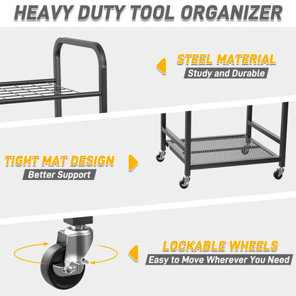 Ultrawall Garden Tool Organizer Stand, Yard Tool Storage Rack with Lockable Wheels, Garage Tool Storage for Rake, Brooms, Indoor & Outdoor Use