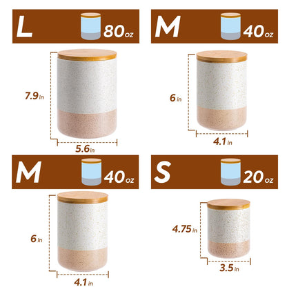Yangbaga Canisters Sets for Kitchen Countertop-Set of 4 Ceramic Kitchen Canisters Food Storage Jar with Airtight Wood Lids & Spoons & Label,Large Flour and Sugar Containers for Serving Ground Coffee