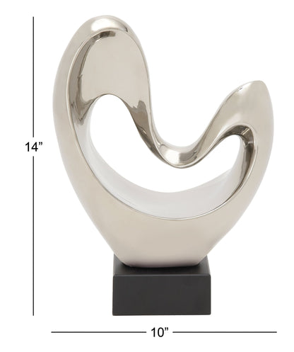 Deco 79 Polystone Abstract Decorative Sculpture Heart Home Decor Statue with Black Base, Accent Figurine 10" x 5" x 14", Silver