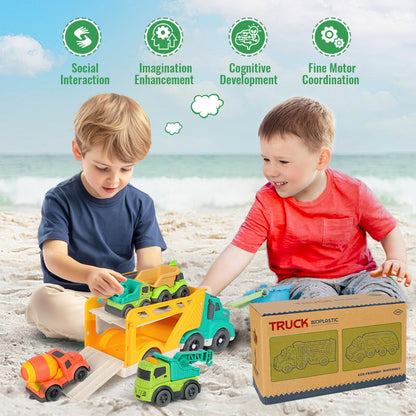 GDBAQAN Toddler Toys Trucks for 3 4 Year Old Boy, Kids Toy Cars with Dump Truck Toy, Crane, Mixer Cement, No BPA, No Phthalates, PVC, Baby Toys for Ages 3-4, Baby Boy Gifts for Birthday Christmas