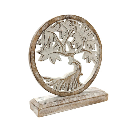 VANIYA CRAFTS® Handmade Wooden Tree of Life Statue – Carved Home Decor Sculpture for Living Room, Bedroom, Office & Table Display | Unique Gift (Antique White)