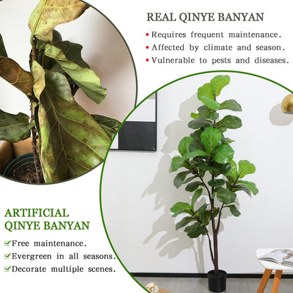 Artificial Fiddle Leaf Fig Tree 6ft, Large Faux Plant Fake Ficus lyrata Silk Trees with Pot for Indoor Outdoor House Living Room Office Home Decor