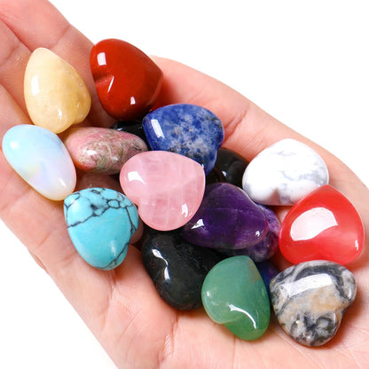 QINJIEJIE 20PCS Thick Heart Crystals Stones Love Shaped Rose Quartz Amethyst Gemstones Pocket Palm Crystal Bulk Wholesale Polished Thumb Stones Set 20 Colors Worry Stone Reiki Energy Bulk Gifts for Women