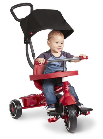 Radio Flyer 4-in-1 Pedal & Push Stroll 'N Trike, Ages 1-5, Toddler Tricycle & Stroller, High-Density Foam Tires, Parent Push Handle, UV Canopy, Removable Tray, Headrest & Seatbelt, Stroller Tricycle
