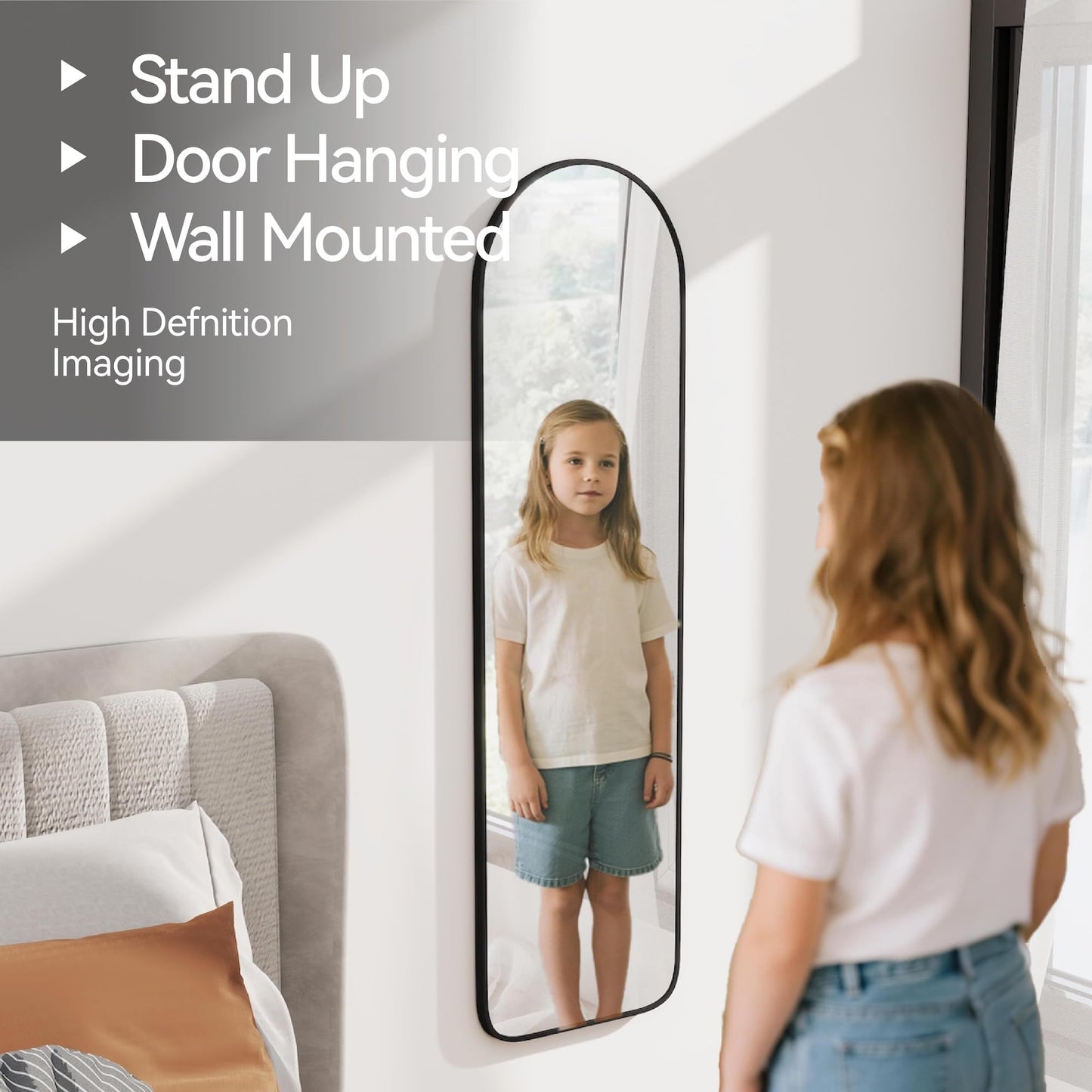 SCWF-GZ 47x14 Mirror Full Length Back Door Hanging or Wall Mounted Aluminum Metal Frame Arch Mirrors for Entryway Bedroom Bathroom Dressing Living Room 47 14 inch Black