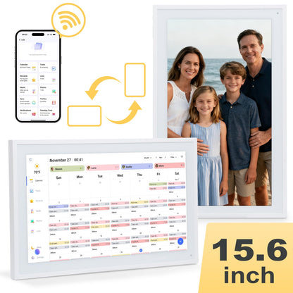 COMIX 15.6" Smart Digital Wall Calendar - WiFi Family Organizer with Sync Google/Outlook/Apple Calendar, Touchscreen Meal Planner & Chore Chart, Digital Photo Frame for Home & Office