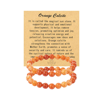 Natural Orange Calcite Bracelet for Women, Sun Stone Healing Crystal Adjustable Stretchy 8mm Round Beads Bracelets Reiki Chakra Man Jewelry Gifts (Orange Calcite 2Pcs)