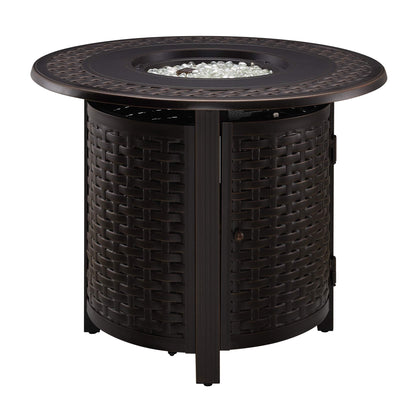 Fire Sense 63686 Hendricks Woven Aluminum Convertible Gas Fire Pit Table 37,000 BTU Multi-Functional Outdoor with Fire Bowl Lid, Nylon Weather Cover & Clear Fire Glass - Bronze Finish - Round - 34"