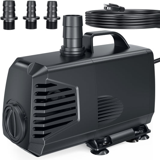 POPOSOAP 880GPH Submersible Pump(3200L/H, 85W), Ultra Quiet Fountain Pump with Over Heating Protection & Filter Sponge 10.5ft High Lift for Pond, Fish Tank, Aquarium, Hydroponics, Waterfall Q105