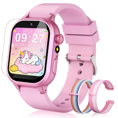 Kids Smart Watch Girls Gift for Girl Aged 5-12, 40 Games HD TouchScreen Kids Watch with Video Camera Music Pedometer Audiostory Learn Card Toys Birthday Gifts for Girls Ages 5 6 7 8 9 10(Pink)
