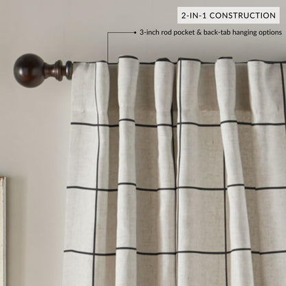 Elrene Home Fashions Brighton Windowpane Plaid Blackout Window Curtain, Living Room and Bedroom Drape with Rod Pocket Tabs, 52" x 84", Black, 1 Panel