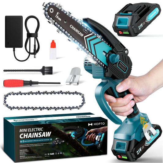 Mini Chainsaw- 6 Inch Electric Mini Chain Saw Cordless Battery Powered One-Hand Tree Trimming Saw, Portable Gardening Gadgets for Men, Unique Birthday Gifts (Blue)