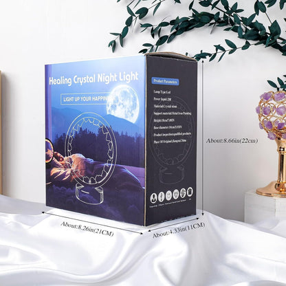 Runyansghi Chroma Electroplated Single Point Crystals Night Lamp 8.6" Healing Crystal Bedside Lamp USB Port 3 Colours Dimming Mode Bedroom Lamp Suitable Night Light Office Home Decor Gift