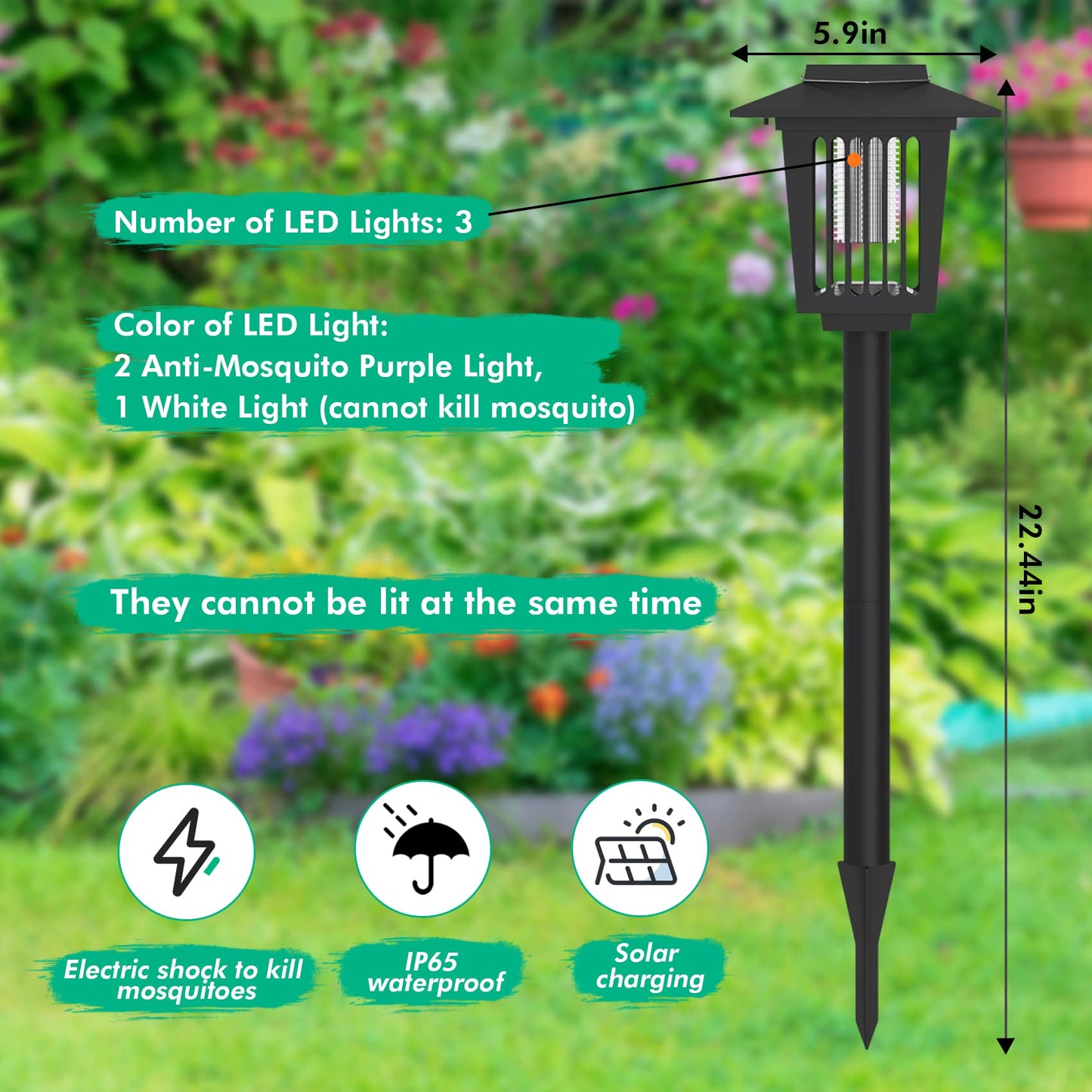 2 Pcs Solar Bug Zapper Outdoor, Waterproof LED Mosquito Zapper Outdoor Solar Powered Mosquito Killer Light Lamp for Indoor & Outdoor Use
