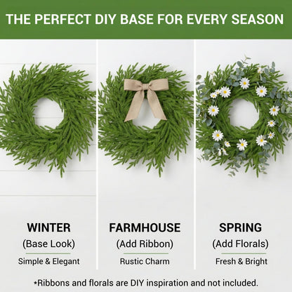 24" Real Touch Norfolk Pine Wreath for Front Door – Artificial Winter Greenery & Farmhouse Wall Decor, All Season Faux Evergreen Round Garland for Spring, Mantel & DIY Base (Waterproof)