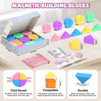 Hiwawind 40Pcs Magnetic Blocks, 1-Inch Soft Rainbow Magnetic Cubes (Triangles & Quarter Circles), Montessori Sensory Autism Toys for Boys & Girls, for Kids Ages 3+