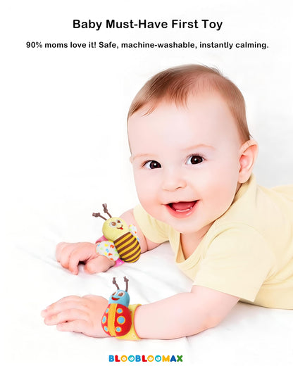 Wrist Rattles Foot Finder Rattle Sock Baby Toy, Rattle Toy, Arm Hand Bracelet Rattle, Feet Leg Ankle Socks, Activity Rattle Present Gift for Newborn Infant Babies Boy Girl Bebe (8 pcs-A)