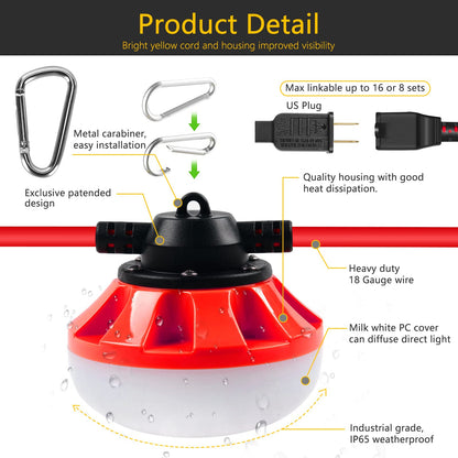 Muasdae 200FT LED Construction String Lights Temporary Lighting 20000LM Outdoor Construction Temporary Work Lights Super Bright,20 Medium Base Sockets Linkable Job Site Lighting Led Work Lights