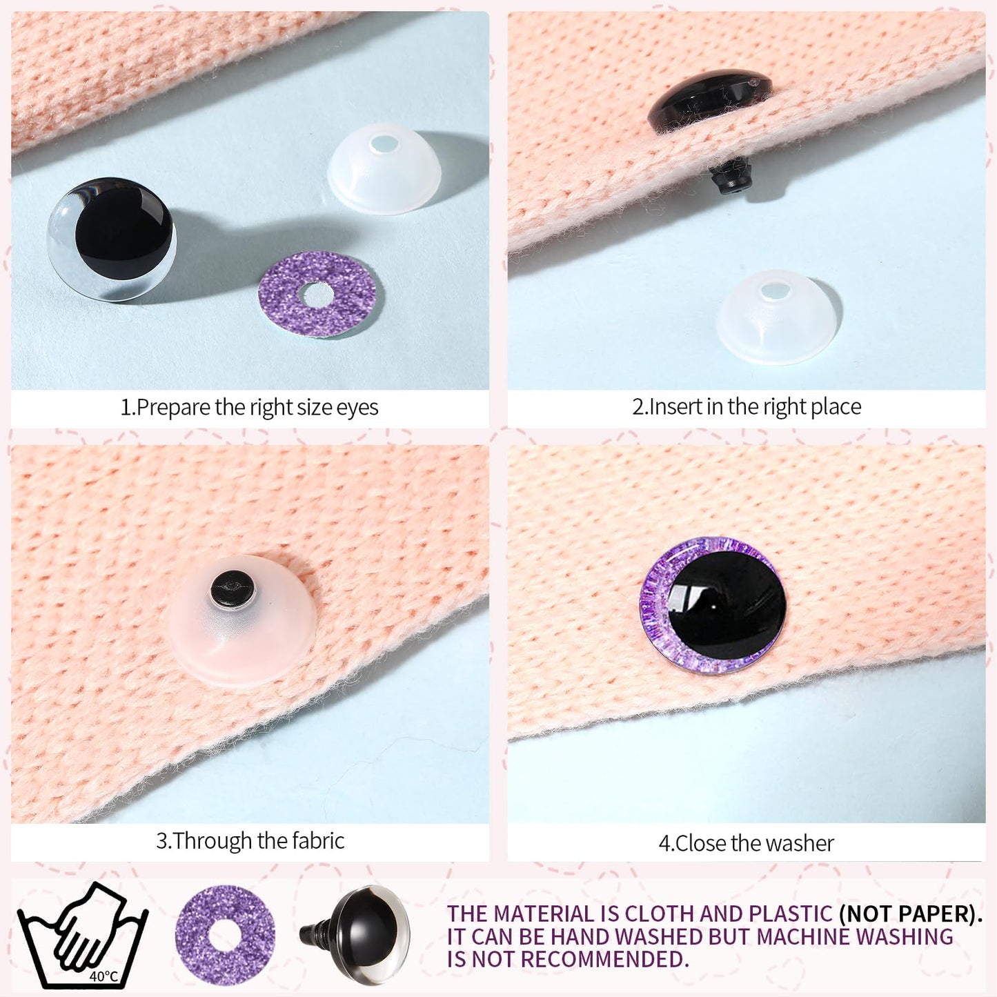 MUCUNNIA 168pcs 3D Glitter Safety Eyes 16-35mm Moon Safety Eyes for Crocheting with Washers Large Safety Eyes for Amigurumi Crochet Eyes for Stuffed Animals Doll Making Gift for Crochet Lovers
