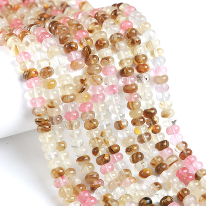 76pcs 5x8mm Natural Stone Watermelon Tourmaline Rondelle Spacer Loose Beads Abacus Disk Stone Round Loose Gemstone Beads for Jewelry Making DIY Bracelet Necklace