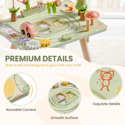 ROBUD Activity Table, 11-in-1 Montessori Learning Table with Bead Maze, Gears, Track, Shape Matching, Storage & More, Wooden Montessori Toys for Toddler, Educational Gift for Baby Boys Girls, Green