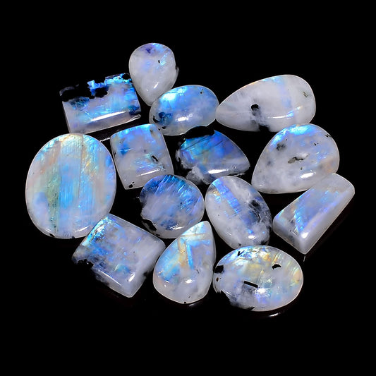 Natural Moonstone Gemstone- Healing Crystals for DIY -Loose Natural Cabochon -Perfect for Crafting Jewelry (5 pcs, 15-25mm)