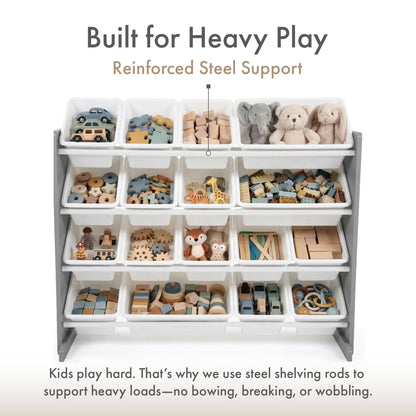 Humble Crew Supersized Toy Storage Organizer with 16 Removable Bins, Grey/White – Large Toy Storage for Toddlers Ideal for Kids' Rooms, Playrooms, and Nurseries - Modern Toy Bins for Kids